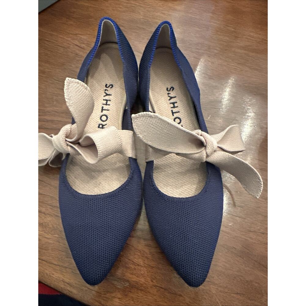Rothy’s Mary Jane Bow Tie Ballet Flats Women’s 8.5 Navy Blue Pointed Toe Comfort